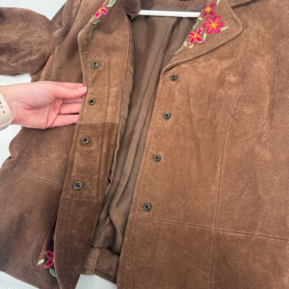 Vintage Suede Jacket Western Cropped Cowgirl Rodeo Brown Embroidered Women Sz 8 - Picture 10 of 13